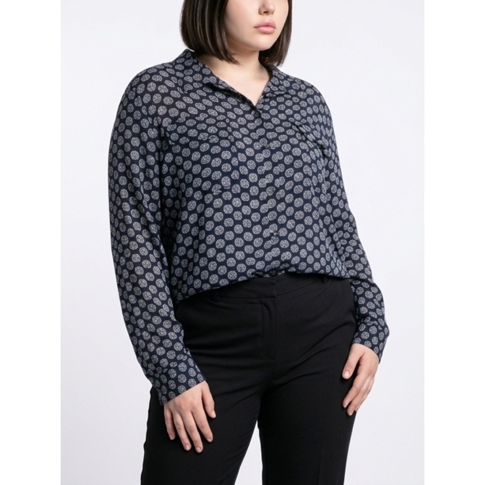 Lane Collection Navy Blue White Medallion Button Front Blouse Top Size 3X